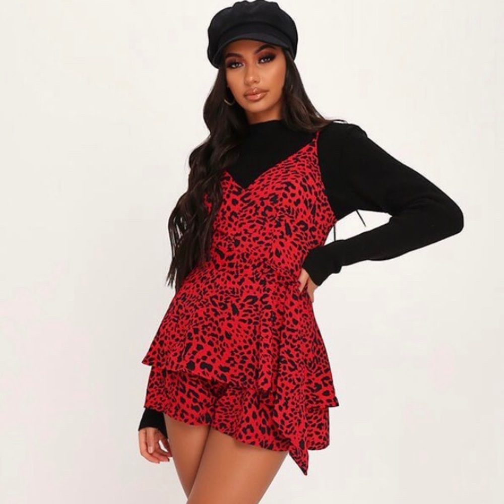 Red Leopard print playsuit New with tags